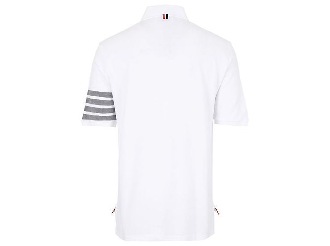 Thom Browne Weißes Kurzarm-T-Shirt Polo mit diagonalen Streifen - Ansicht 3