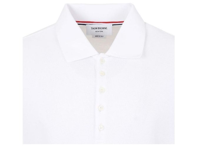 Thom Browne Weißes Kurzarm-T-Shirt Polo mit diagonalen Streifen - Ansicht 4