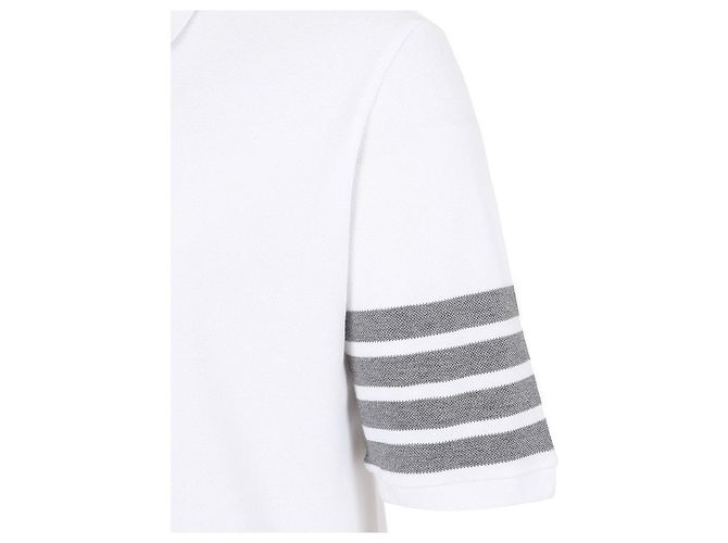 Thom Browne Weißes Kurzarm-T-Shirt Polo mit diagonalen Streifen - Ansicht 5