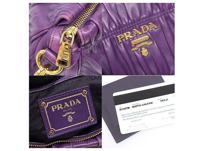 Borsa tote Prada Nappa Gofre in pelle viola - vista 7