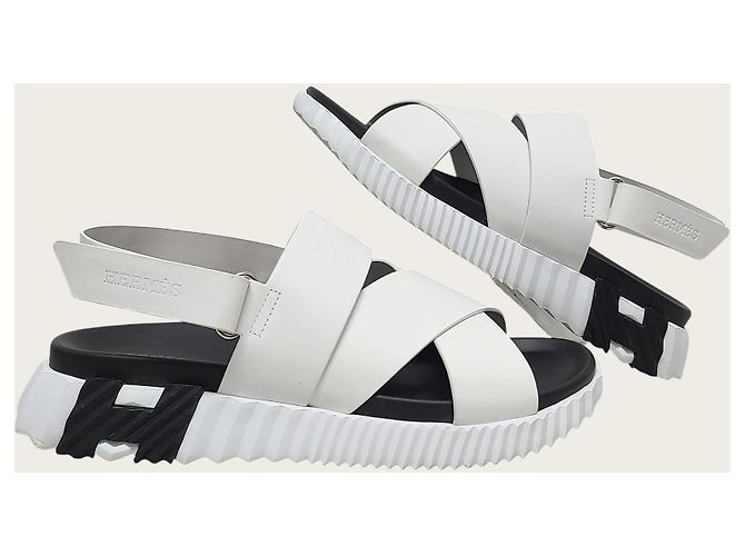 Hermès Sandali Electric in pelle White Black - vista 5