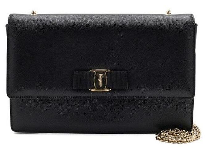 Salvatore Ferragamo Borsa a tracolla GINNY nera con catena dorata - vista 2