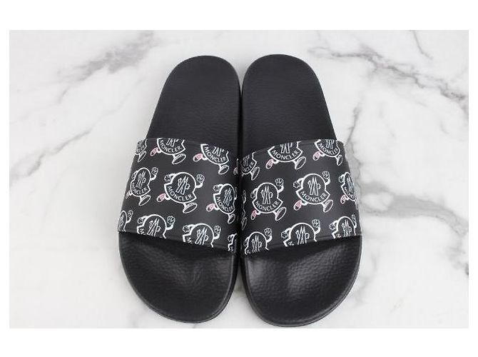 Moncler Ciabatte Basil Logo Slide Slipper Black - vista 5