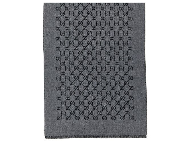 Sciarpa Gucci in lana grigia con logo - vista 2