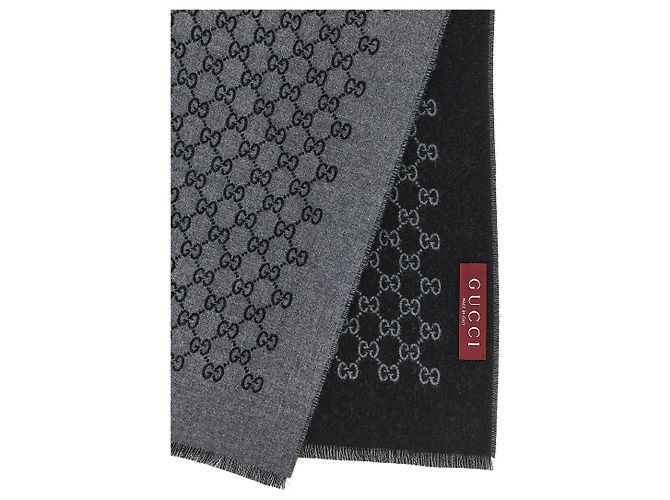 Sciarpa Gucci in lana grigia con logo - vista 3