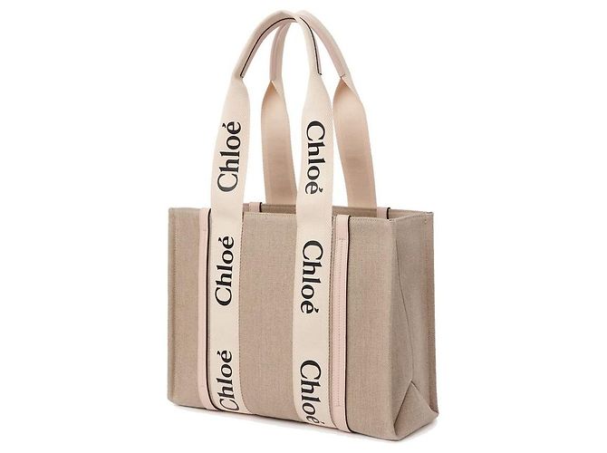 Chloé Beiger Leinen Tote Bag mit Lederdetails - Ansicht 2