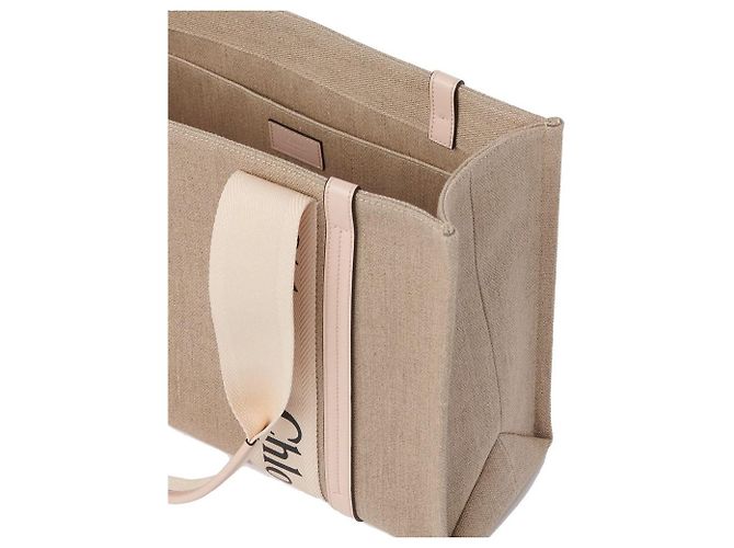 Chloé Beiger Leinen Tote Bag mit Lederdetails - Ansicht 3