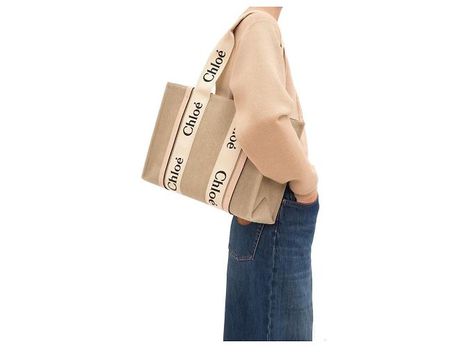 Chloé Beiger Leinen Tote Bag mit Lederdetails - Ansicht 4