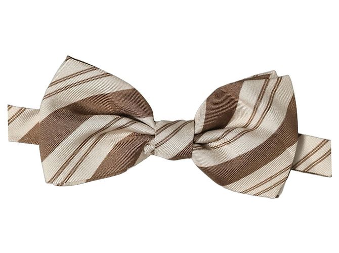 Dolce & Gabbana Papillon regolabile a righe marrone e beige da uomo - vista 4