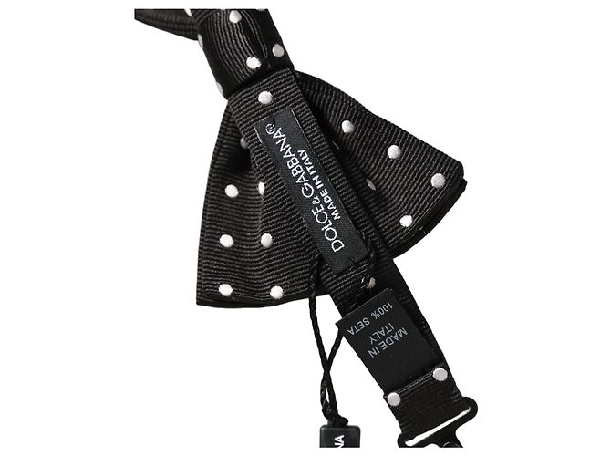 Dolce & Gabbana Black White Polka Dot Adjustable Neck Papillon Bow Tie - view 4