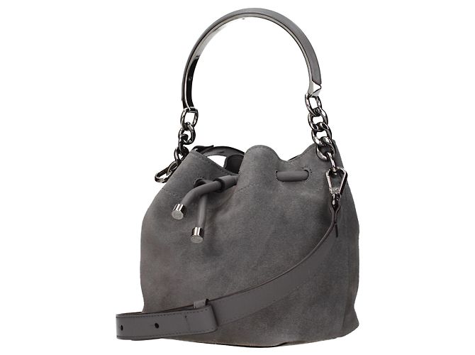 Borsa a secchiello Jimmy Choo Bonbon in camoscio grigio - vista 2