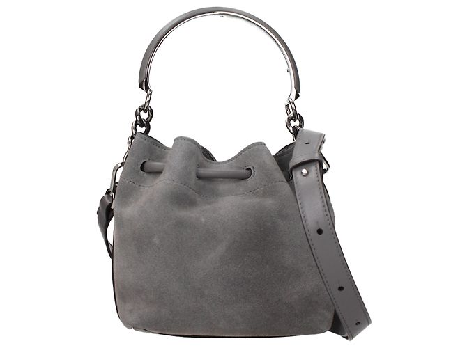 Borsa a secchiello Jimmy Choo Bonbon in camoscio grigio - vista 3