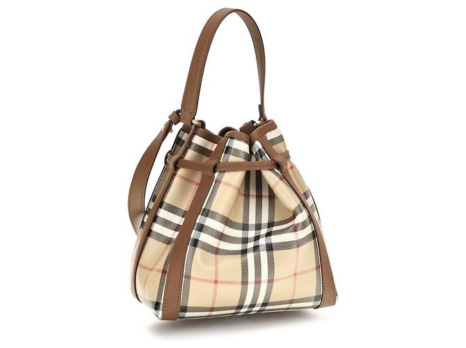 Burberry Borsa a secchiello Bos Taurus in pelle di vitello beige - vista 3