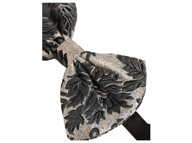 Dolce & Gabbana Verstellbare Fliege für Herren, dunkelgrau mit silbernem Blumenmuster - Ansicht 3