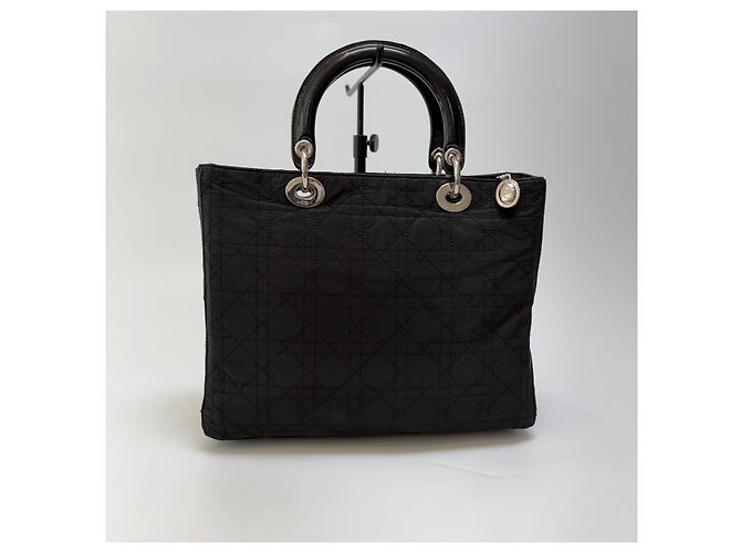 Dior Borsa Lady Cannage Tote Bag Black Silver Medium - vista 11