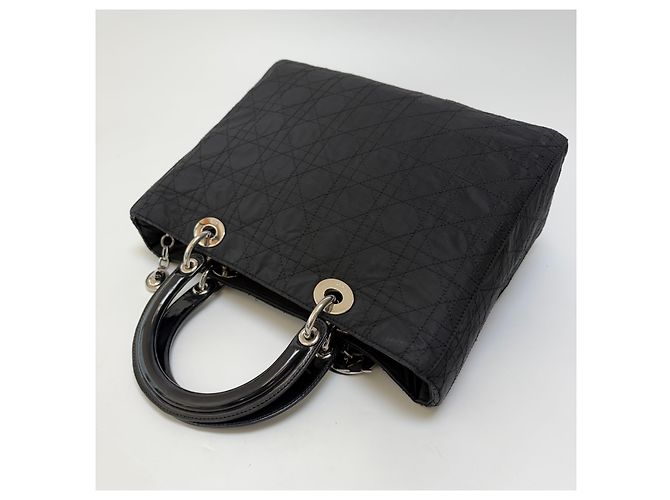 Dior Borsa Lady Cannage Tote Bag Black Silver Medium - vista 14