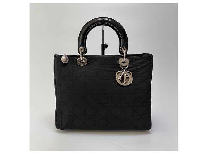 Dior Borsa Lady Cannage Tote Bag Black Silver Medium - vista 2