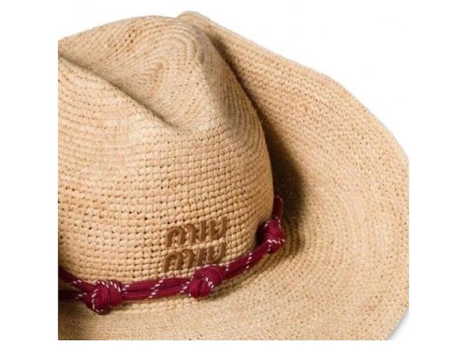 Miu Miu Raphia Hut beige burgundy - Ansicht 5