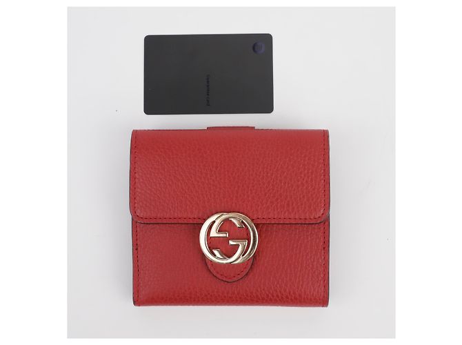Gucci Rotes Leder-Wallet mit ineinandergreifendem Design - Ansicht 11