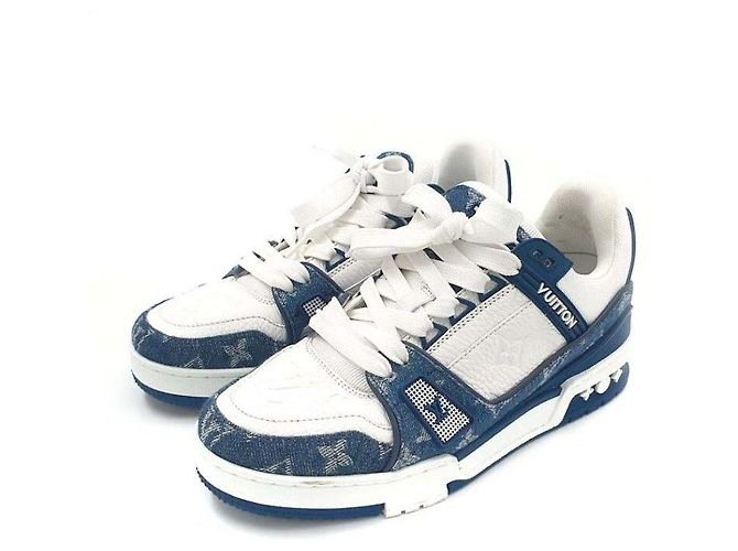 Sneakers Louis Vuitton Trainer Denim Blu - vista 2