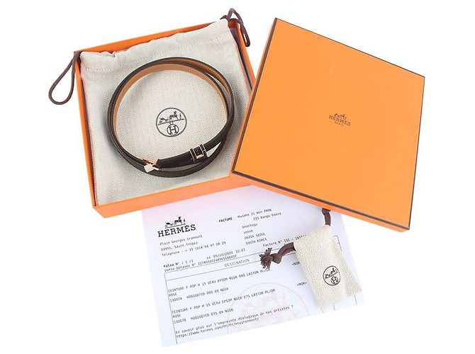Hermès Rose Gold Noir Epsom Pop Belt Size - Ansicht 6
