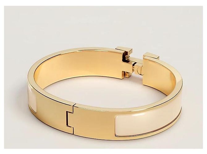 Hermès Bracciale Rigido Click Blanc Donna Cream Gold - vista 3