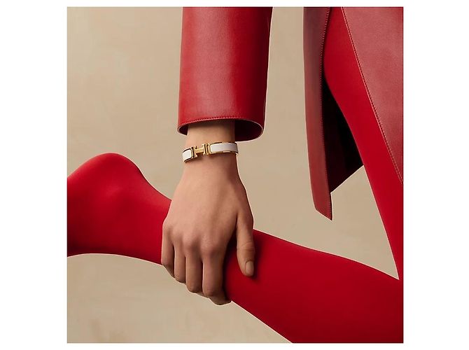 Hermès Bracciale Rigido Click Blanc Donna Cream Gold - vista 4