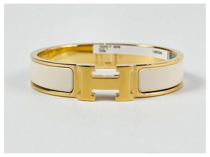 Hermès Bracciale Rigido Click Blanc Donna Cream Gold - vista 5