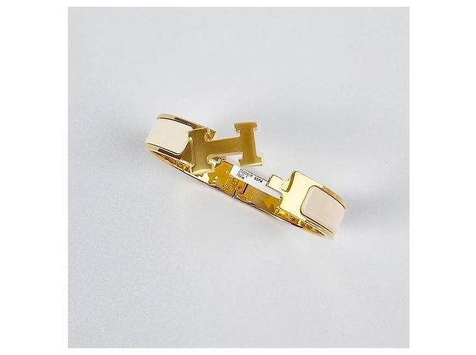 Hermès Bracciale Rigido Click Blanc Donna Cream Gold - vista 9