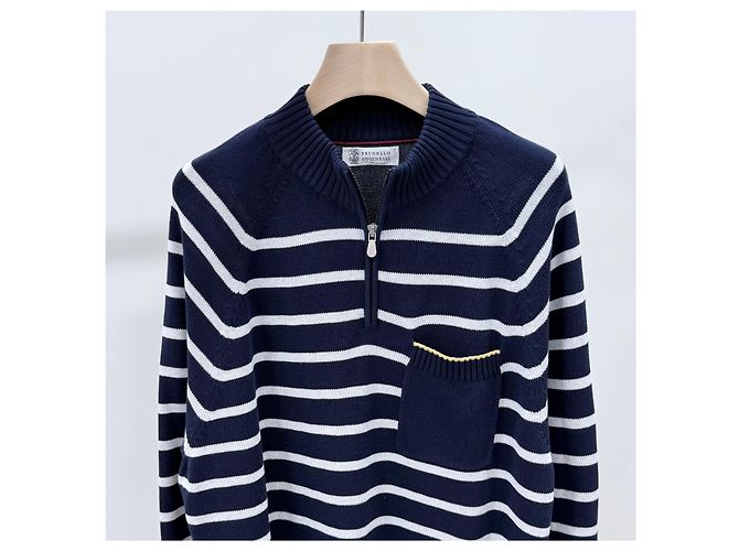 Brunello Cucinelli Gestreifter Strickpullover mit Half-Zip - Ansicht 2