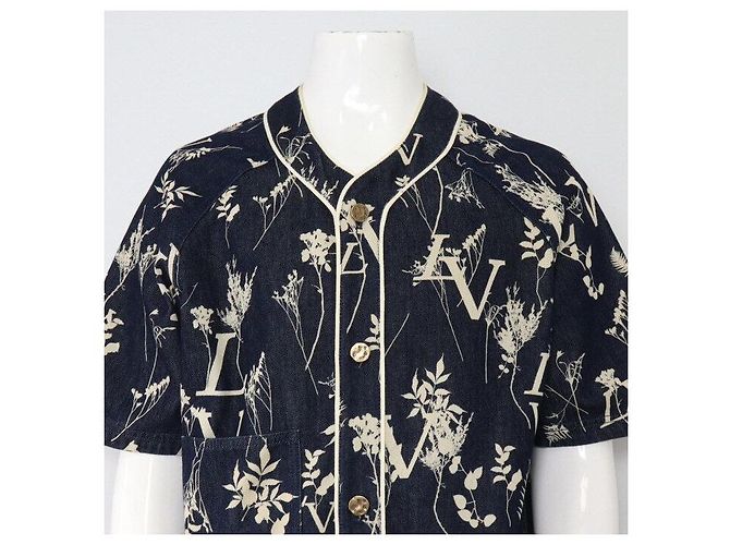 Louis Vuitton Virgil Abloh Leaf Denim Baseball Kurzarm-Hemdjacke für Herren - Ansicht 2