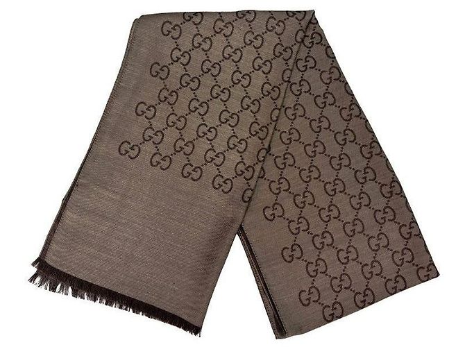 Gucci Sciarpa in lana e seta marrone bicolore stamp: - vista 10