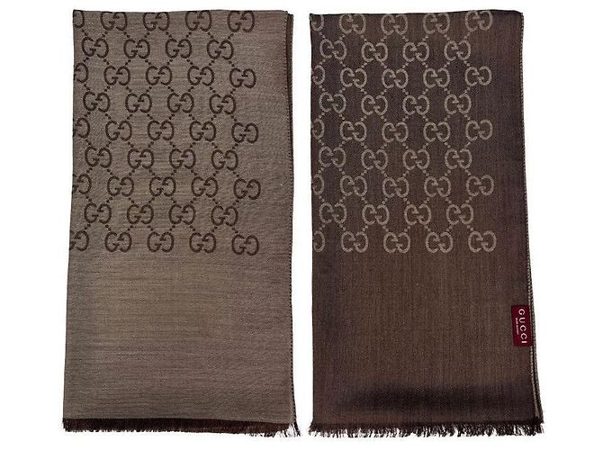 Gucci Sciarpa in lana e seta marrone bicolore stamp: - vista 11