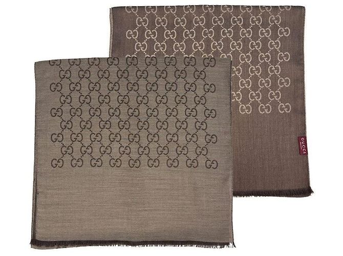 Gucci Sciarpa in lana e seta marrone bicolore stamp: - vista 12