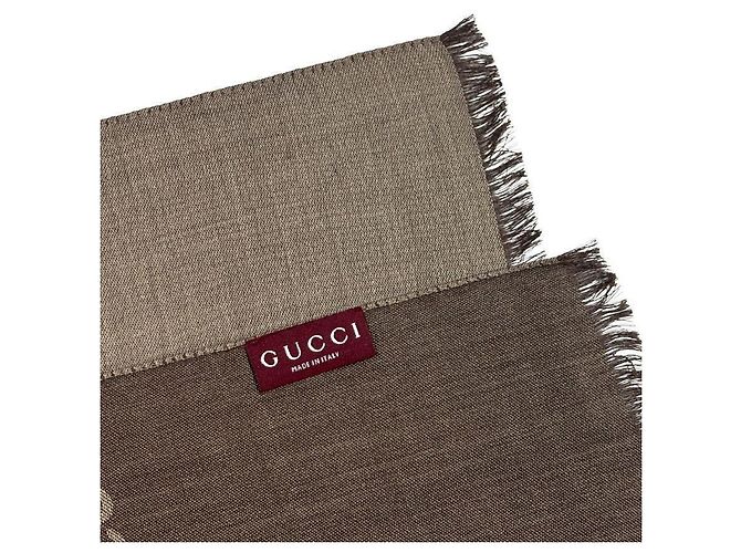 Gucci Sciarpa in lana e seta marrone bicolore stamp: - vista 13