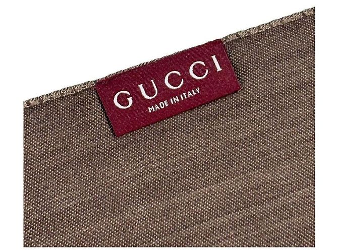 Gucci Sciarpa in lana e seta marrone bicolore stamp: - vista 14