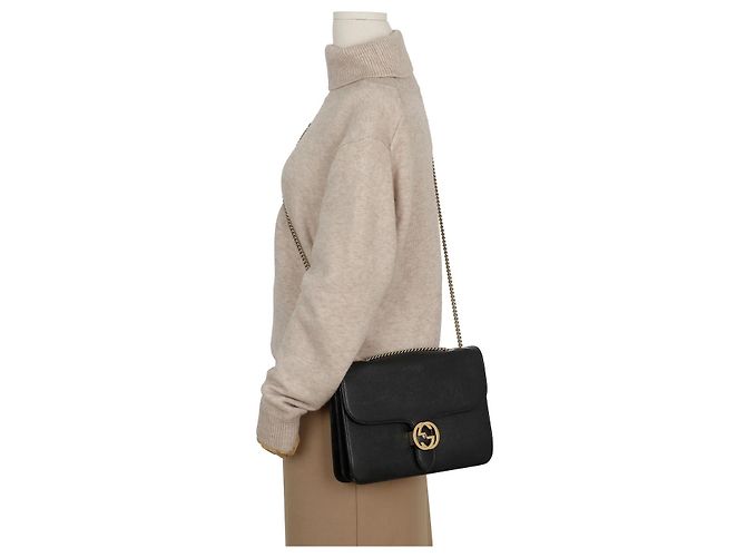 Gucci Borsa a tracolla con catena media Interlocking Nera - vista 15