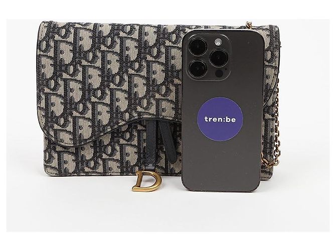 Dior Pouch Saddle con catena Blue Oblique Jacquard - vista 7
