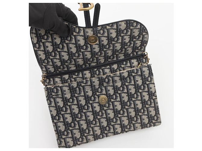 Dior Pouch Saddle con catena Blue Oblique Jacquard - vista 8