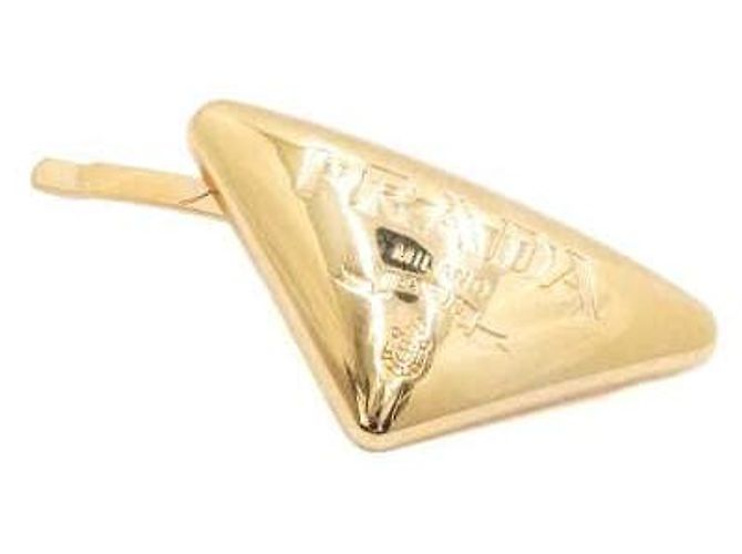 Prada Goldene Haarspange mit Dreiecks-Logo - Ansicht 2