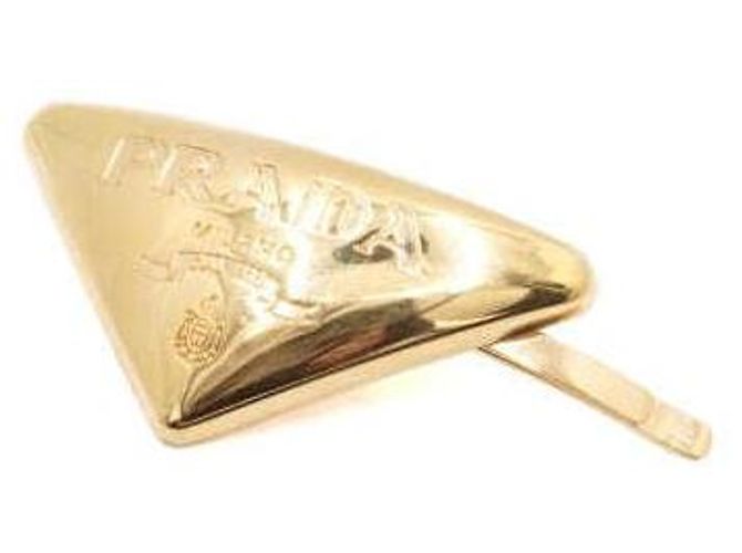 Prada Goldene Haarspange mit Dreiecks-Logo - Ansicht 3