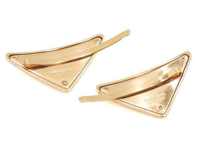 Prada Goldene Haarspange mit Dreiecks-Logo - Ansicht 4