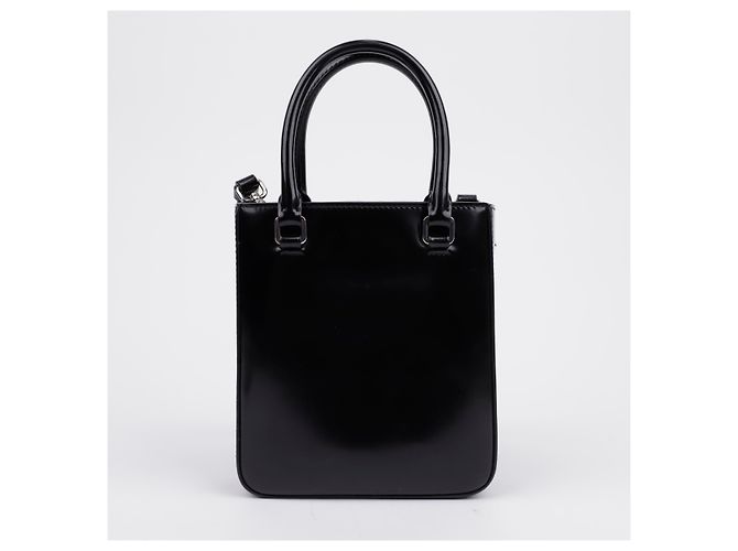 Prada Borsa Tote Small in Pelle Spazzolata con Logo Triangle Nero - vista 3