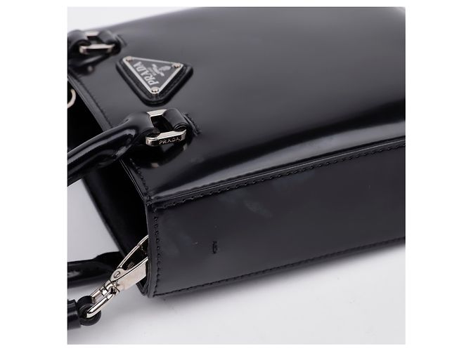 Prada Borsa Tote Small in Pelle Spazzolata con Logo Triangle Nero - vista 5