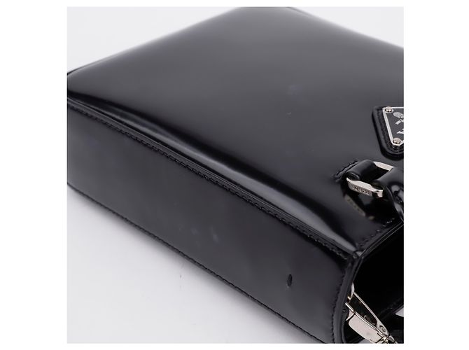 Prada Borsa Tote Small in Pelle Spazzolata con Logo Triangle Nero - vista 7