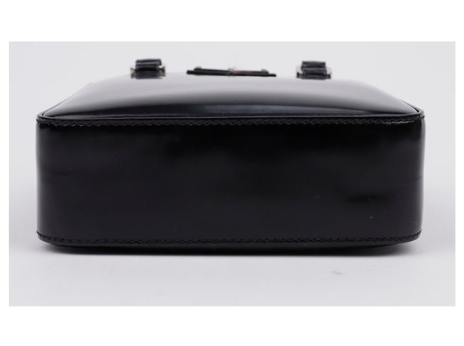 Prada Borsa Tote Small in Pelle Spazzolata con Logo Triangle Nero - vista 8