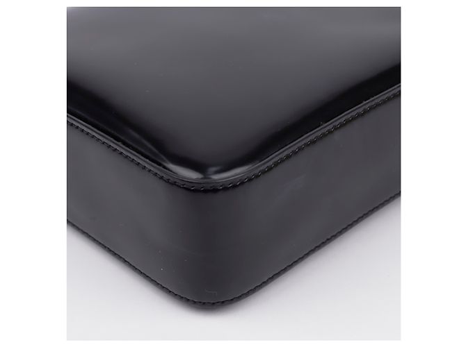 Prada Borsa Tote Small in Pelle Spazzolata con Logo Triangle Nero - vista 9