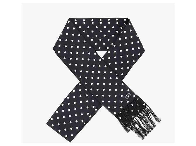Valentino Sciarpa in seta a pois con frange - vista 5