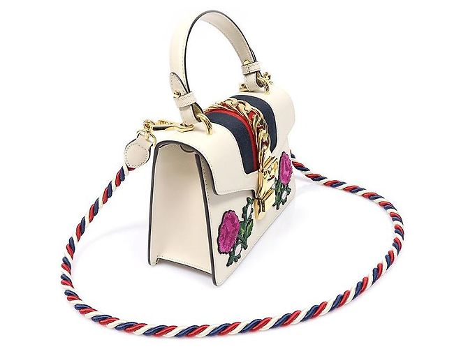 Gucci Mini Top Handle in pelle bianca con ricamo fiore WEB - vista 2