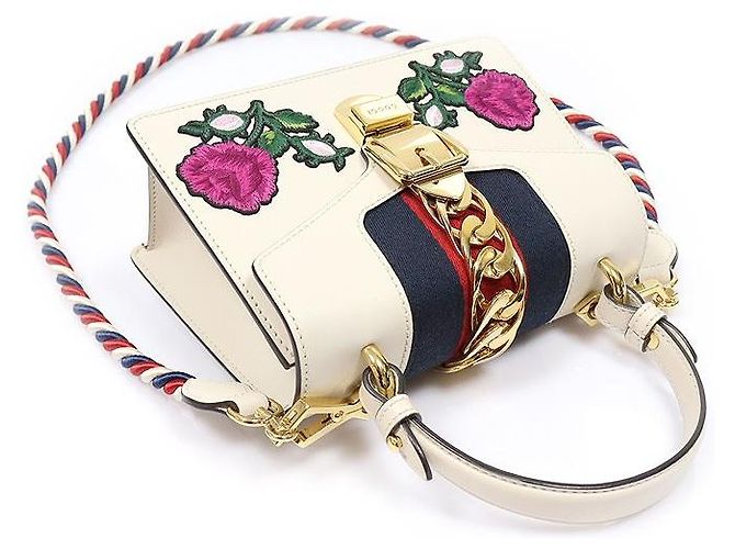 Gucci Mini Top Handle in pelle bianca con ricamo fiore WEB - vista 3